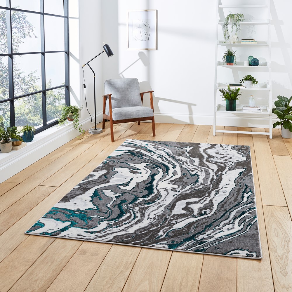 Apollo GR584 Modern Marble Textured Rugs in Grey Green